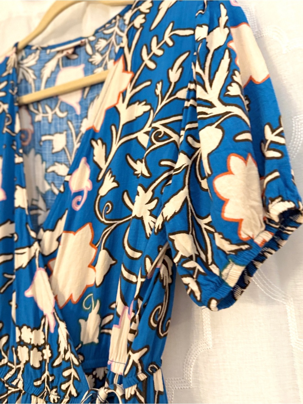Knox Rose Blue Floral Wrap Dress Boho Ruffle Tie Waist Midi Dress Size Medium - Picture 13 of 16
